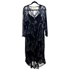 Sheryl Crow Whimsygoth Black Embellished Long Sleeve Dress Mesh Overlay Size 1X